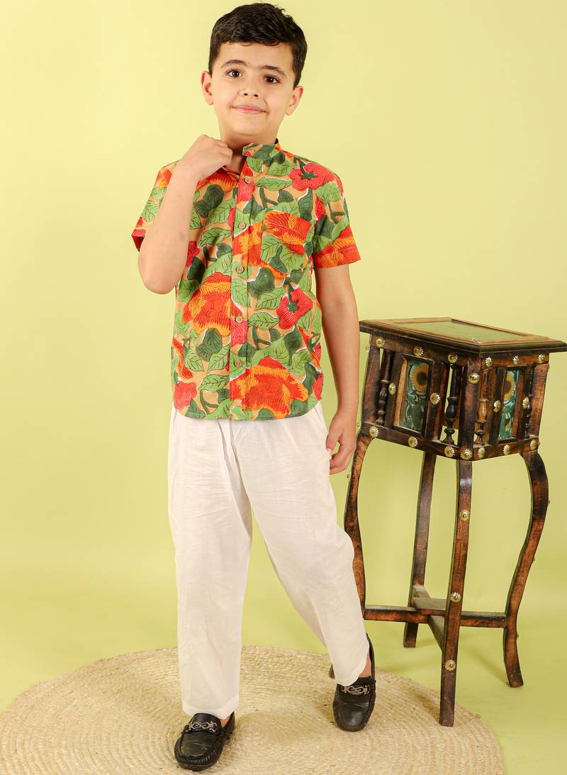 Green printed cotton shirt