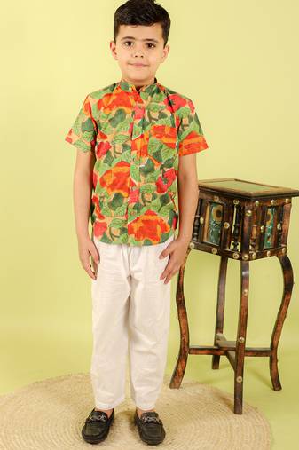 Green printed cotton shirt