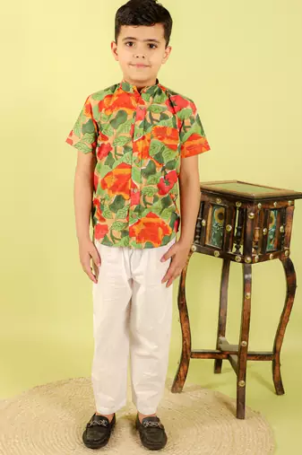 Green printed cotton shirt