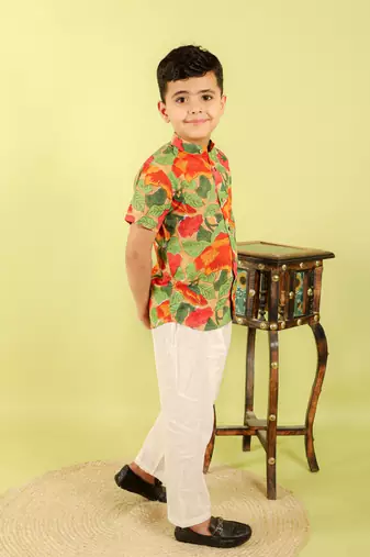 Green printed cotton shirt