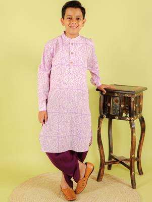 Purple printed cotton kurta pyjama 1