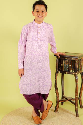 Purple printed cotton kurta pyjama