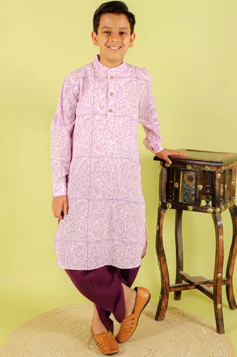 Purple printed cotton kurta pyjama