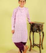 Purple printed cotton kurta pyjama