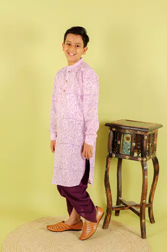 Purple printed cotton kurta pyjama