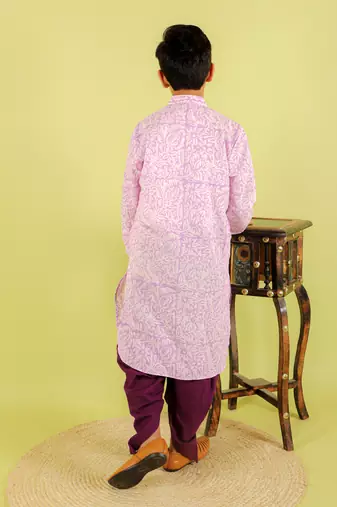 Purple printed cotton kurta pyjama