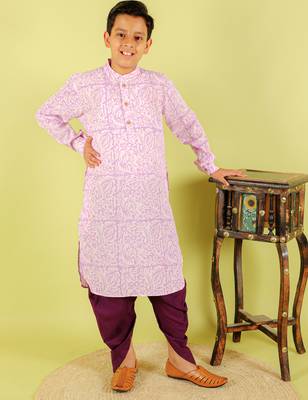 Purple printed cotton kurta pyjama 4