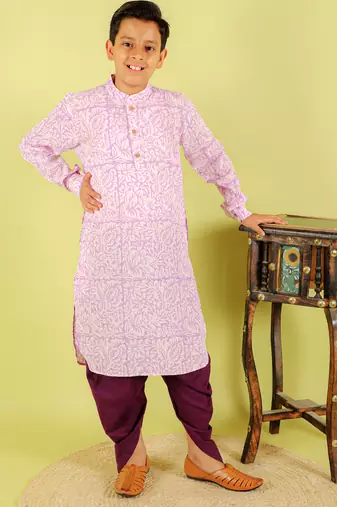 Purple printed cotton kurta pyjama