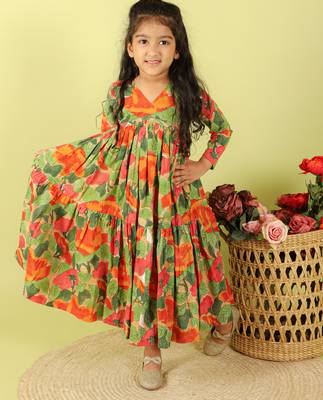 Green printed cotton dress 1
