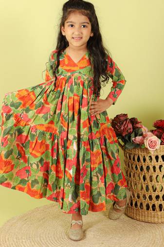 Green printed cotton dress