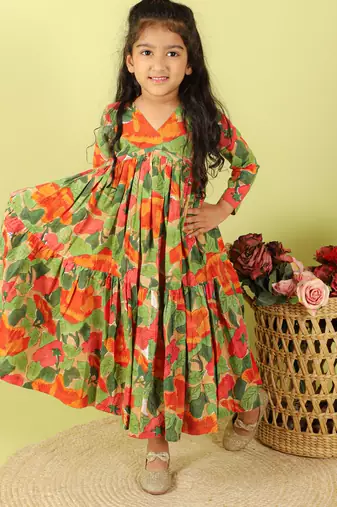 Green printed cotton dress