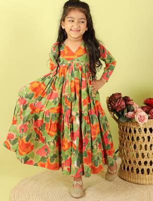 Green printed cotton dress 2