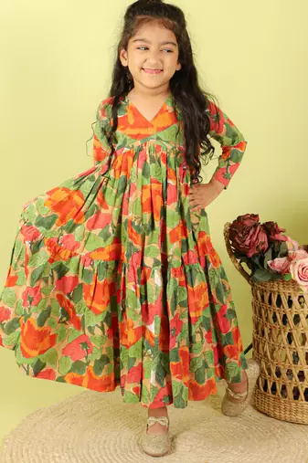 Green printed cotton dress