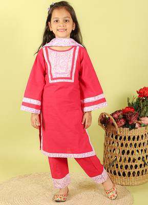 Pink printed cotton kurta set 1
