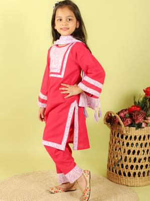 Pink printed cotton kurta set 2