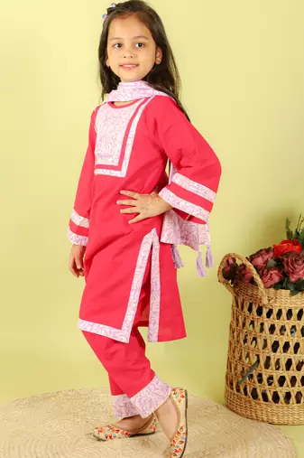 Pink printed cotton kurta set