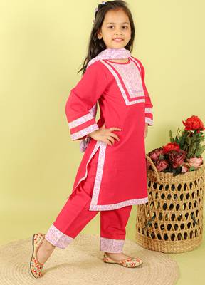 Pink printed cotton kurta set 3