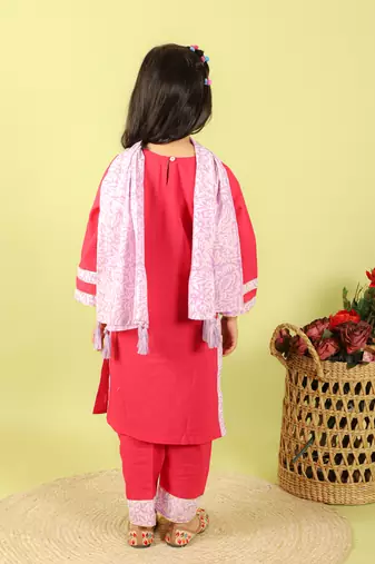 Pink printed cotton kurta set