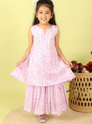 Purple printed cotton sharara with kurta 1