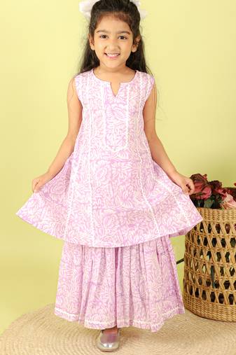 Purple printed cotton sharara with kurta