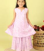 Purple printed cotton sharara with kurta