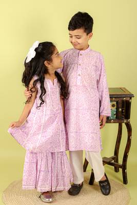 Purple printed cotton sharara with kurta 3