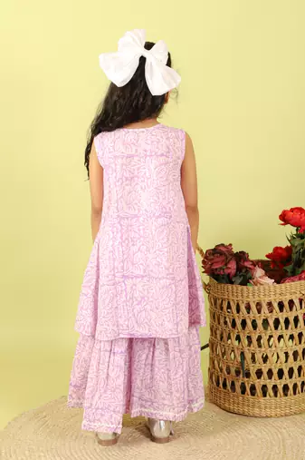 Purple printed cotton sharara with kurta