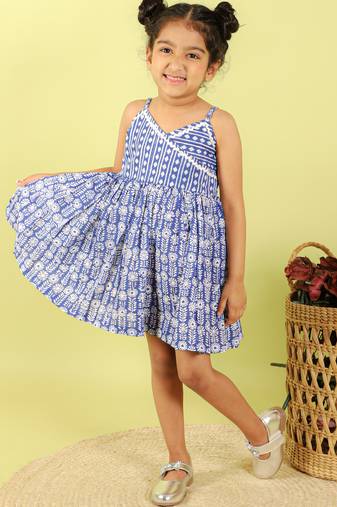 Blue printed cotton dress