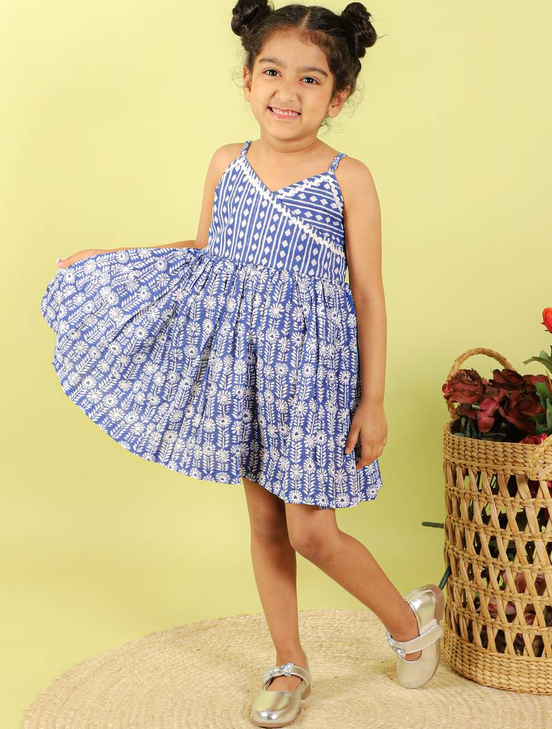 Blue printed cotton dress