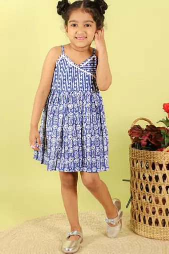Blue printed cotton dress