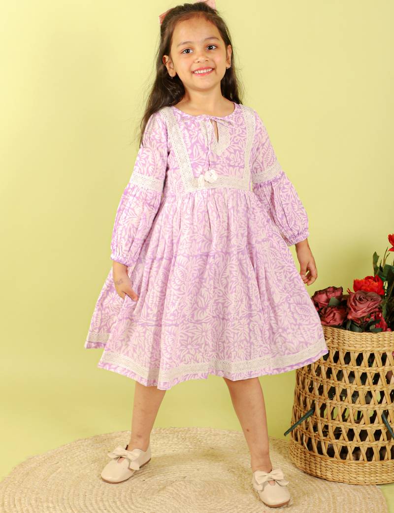 Purple printed cotton dress