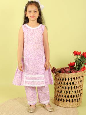 Purple printed cotton kurti set 1