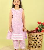 Purple printed cotton kurti set