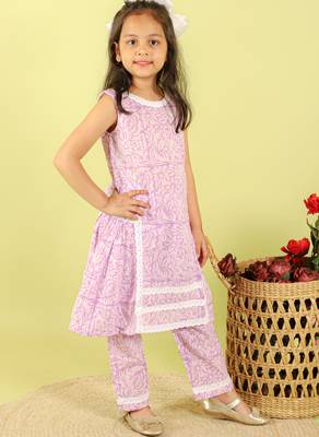 Purple printed cotton kurti set 2