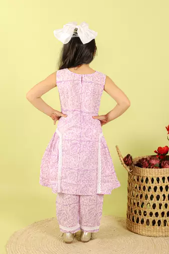 Purple printed cotton kurti set