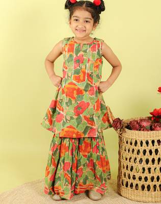 Green printed cotton sharara with kurta 1