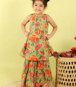 Green printed cotton sharara with kurta