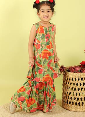 Green printed cotton sharara with kurta 2