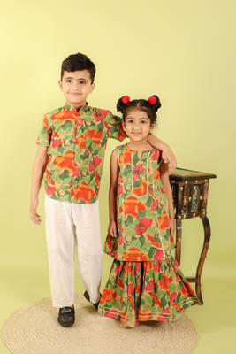 Green printed cotton sharara with kurta 4