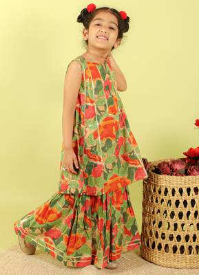 Green printed cotton sharara with kurta 5