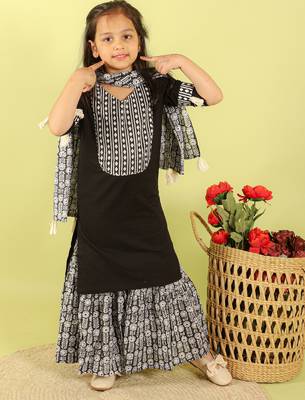 Black printed cotton sharara set 1