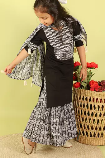 Black printed cotton sharara set