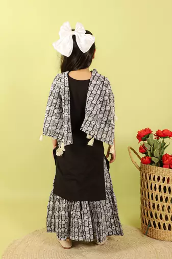 Black printed cotton sharara set