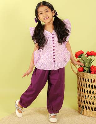 Purple printed cotton co ord set 1