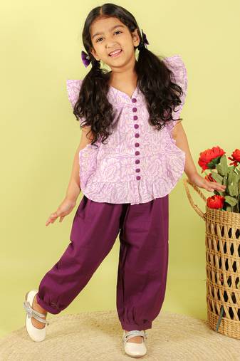 Purple printed cotton co ord set