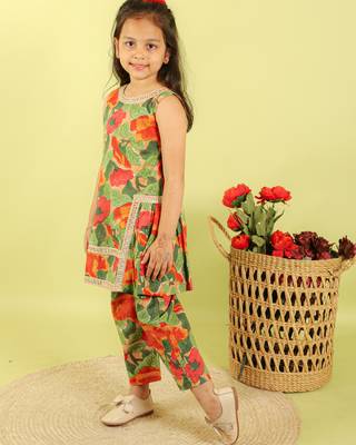 Green printed cotton kurti set 2