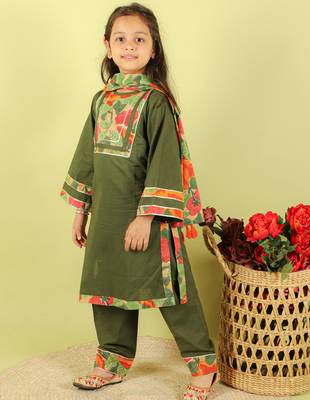 Green printed cotton kurti set 2