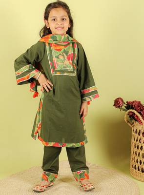 Green printed cotton kurti set 1