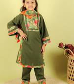 Green printed cotton kurti set