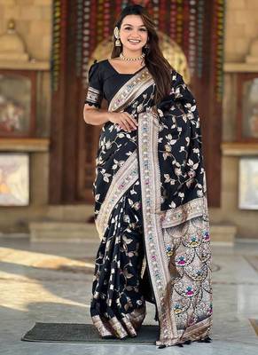 Black Color Banarasi Silk Meenakari Design Saree 2